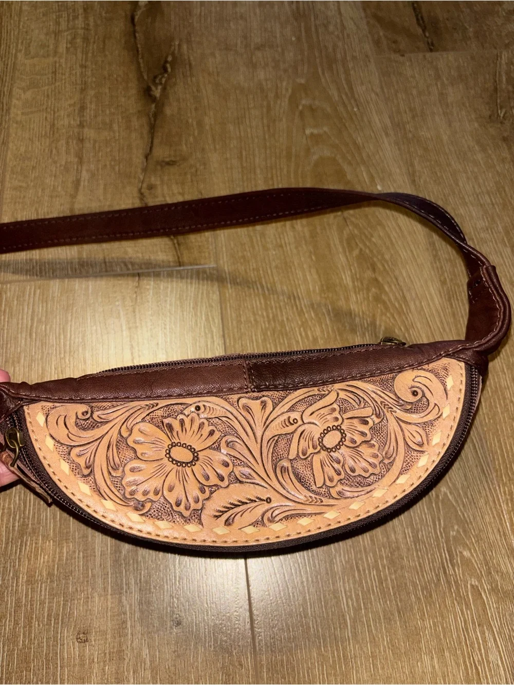 Genuine Leather and Woven Southwestern Crossbody Bag in Red, Cream & Brown